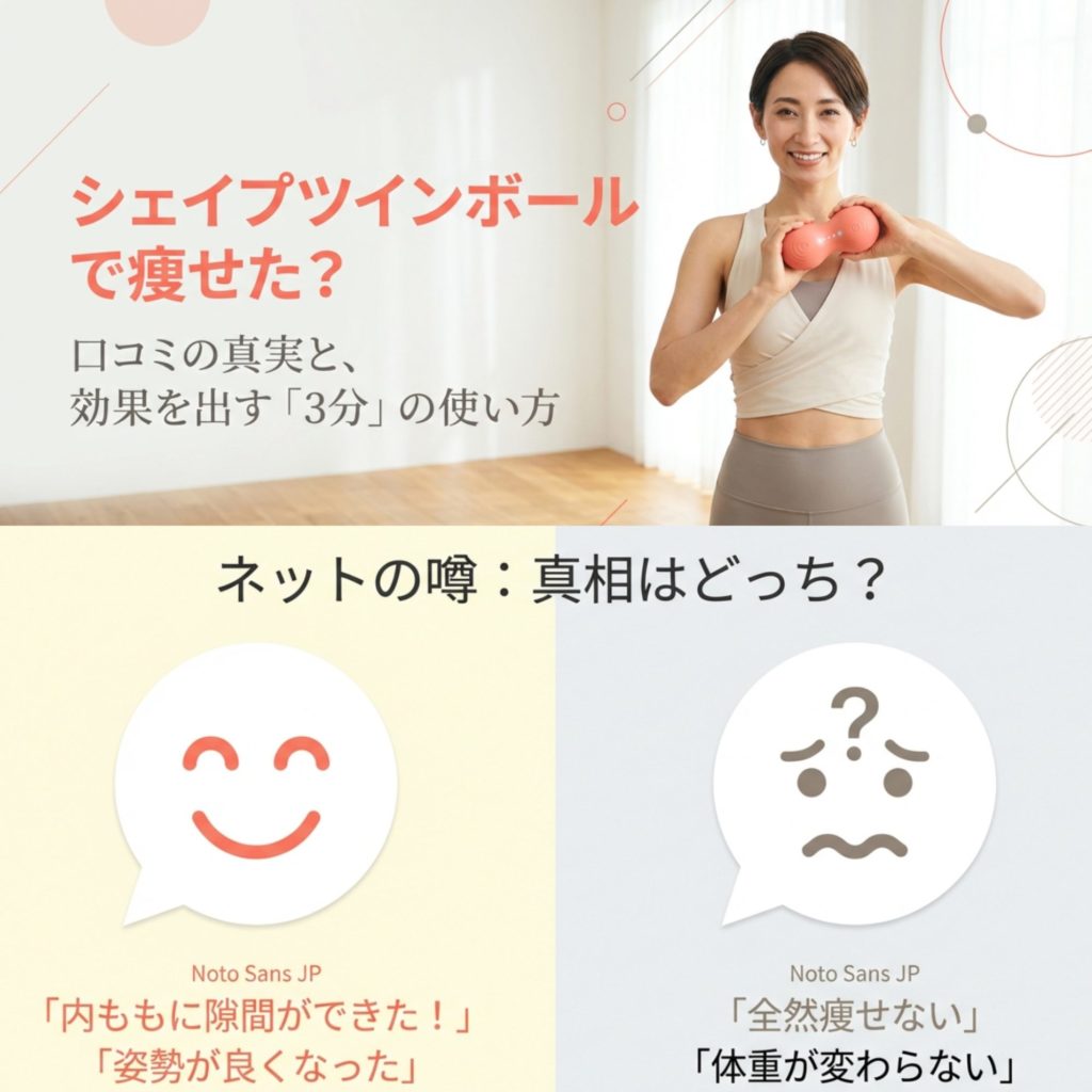シェイプツインボールで痩せた？口コミと効果的な使い方を徹底調査を示す画像。