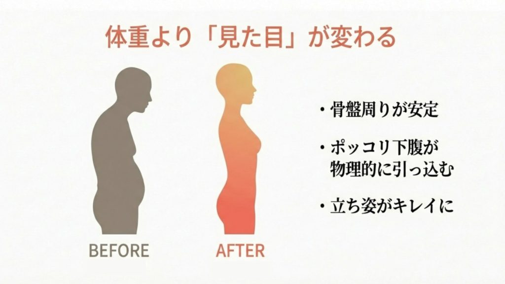 良い口コミにみる内ももや下腹への引き締め効果を示す画像。