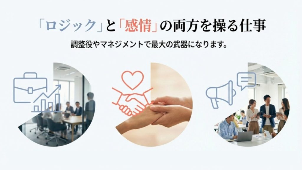 調整役やマネジメントが向いてる仕事を示す画像。