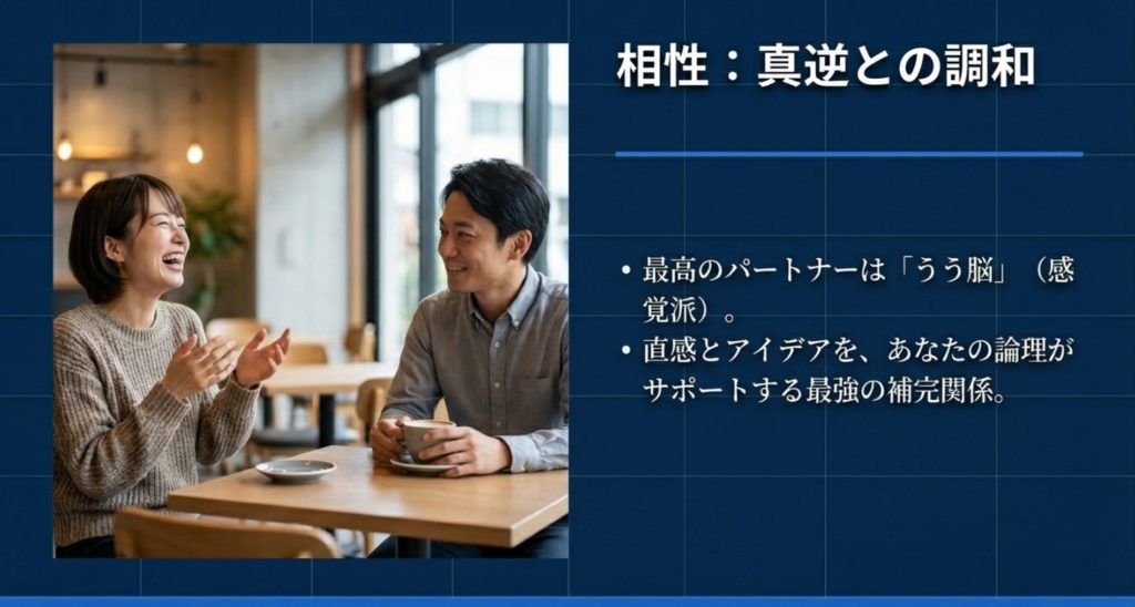 ささ脳と相性の良いタイプや人間関係の築き方を示す画像。