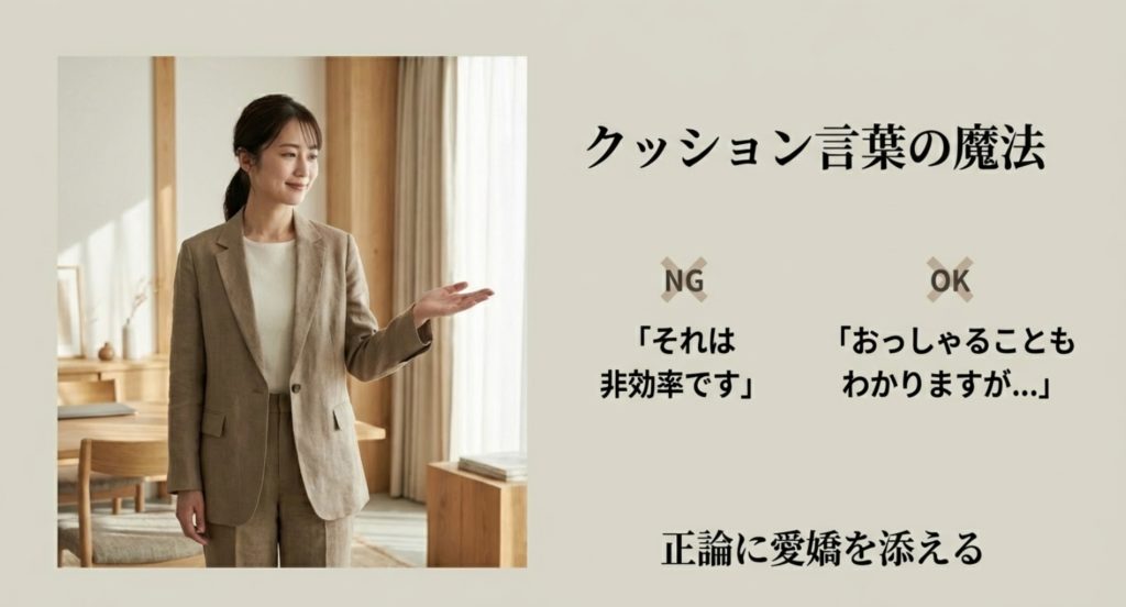 職場での扱い方と円滑なコミュニケーションのコツを示す画像。