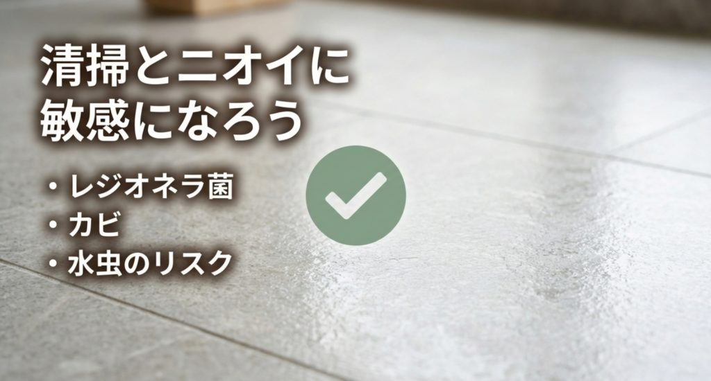 施設内のレジオネラ菌やカビによる感染症リスクを示す画像。