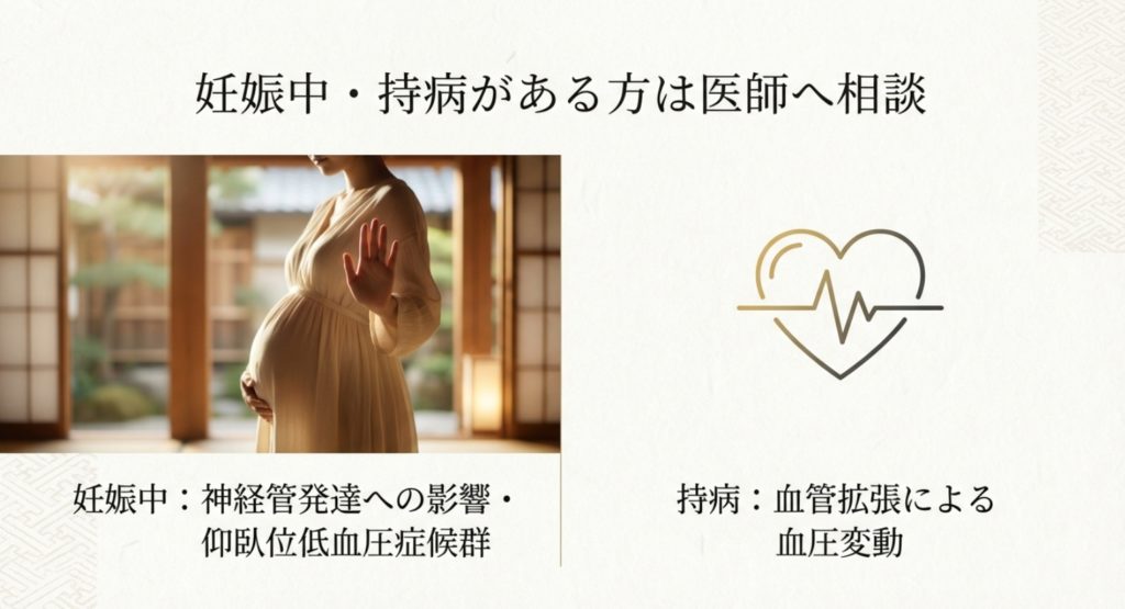 妊娠中の利用が胎児へ与える影響と禁忌事項を示す画像。