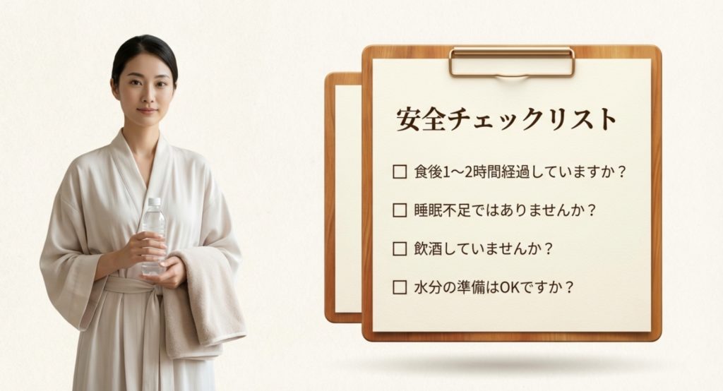 安全に楽しむためのチェックリストを示す画像。