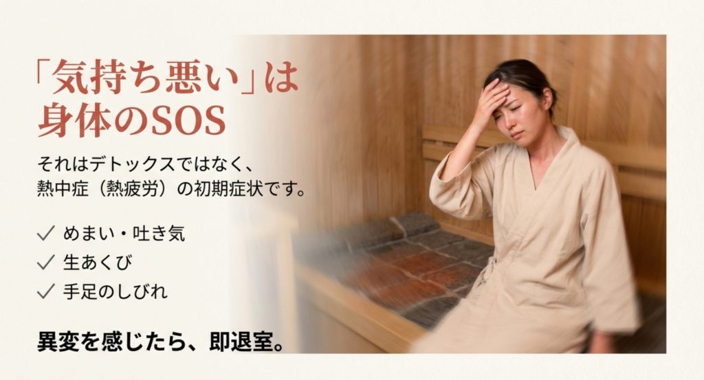 気持ち悪いと感じる熱中症の初期症状を示す画像。