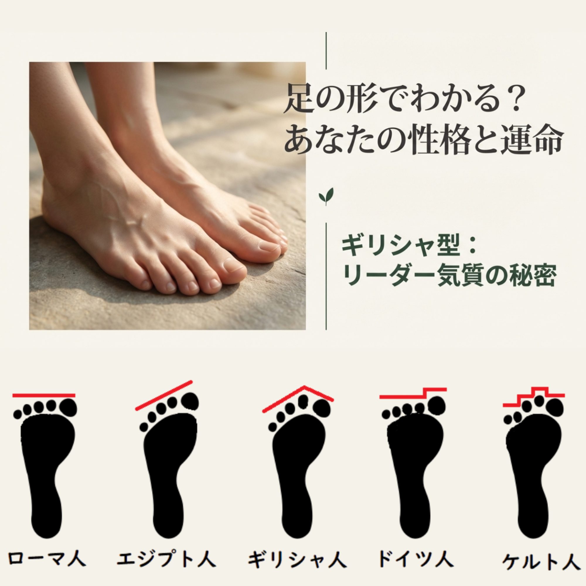 足のギリシャ型は性格と関係あり？リーダー気質の秘密と靴選び