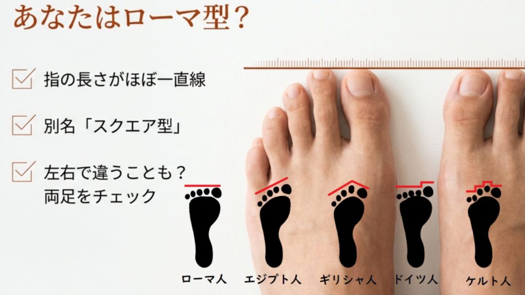 ローマ型とスクエア型に共通する足の形の見分け方