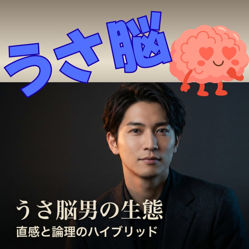 うさ脳男の性格と恋愛・適職ガイド｜右脳と左脳の不思議な関係を示す画像。