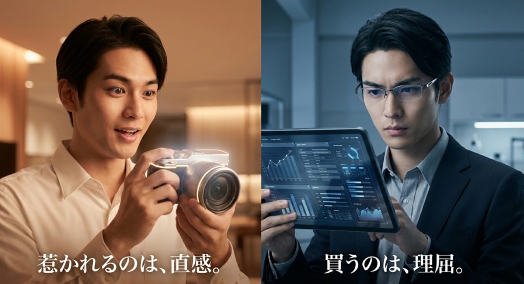 直感と論理を併せ持つうさ脳男の性格とあるあるを示す画像。