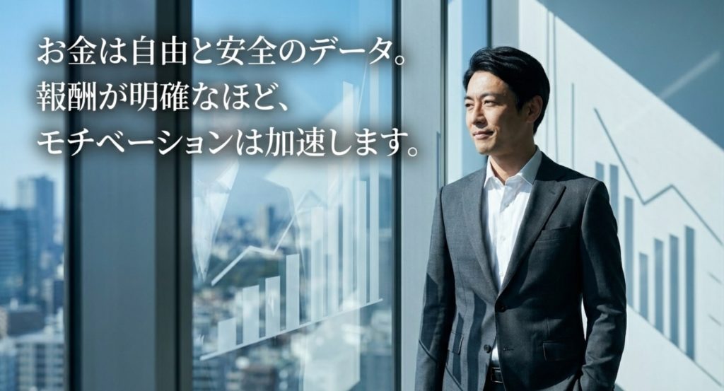 お金の量とモチベーションが比例する価値観を示す画像。