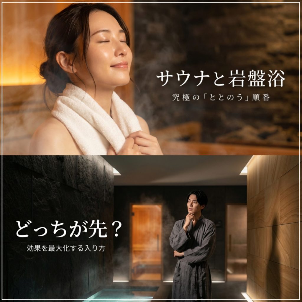 サウナと岩盤浴の順番はどっち？効果を最大化する入り方を徹底解説を示す画像。