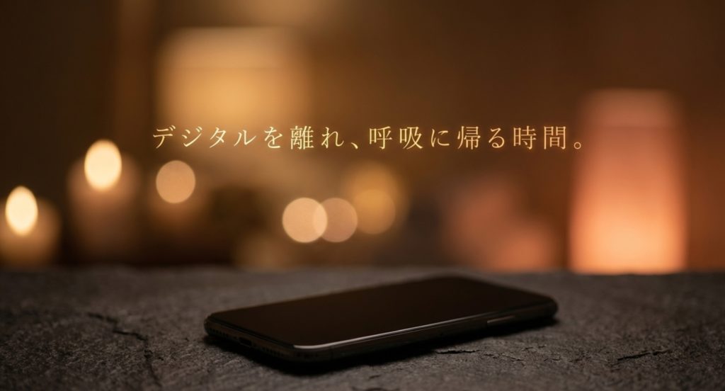 スマホから離れ、自分の呼吸に集中する時間を示す画像。